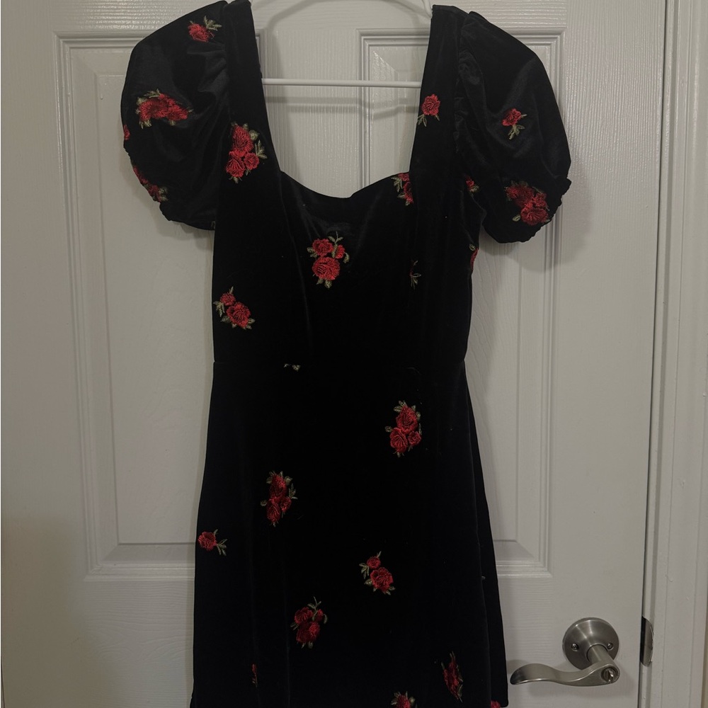Blue Rain Black and Red Puff Sleeve Mini Sundress